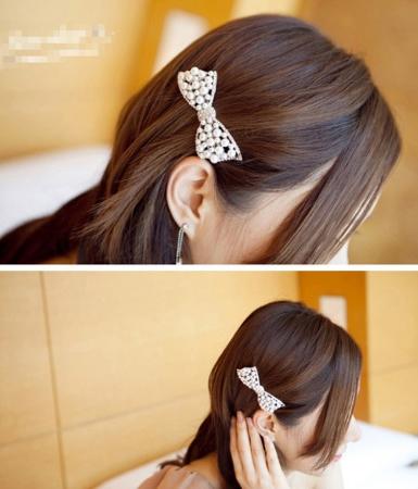 กิ้บติดผมน่ารัก ประดับมุก Rhinestone เป็นรูปโบว์ สี Silver  WDJ0002 
