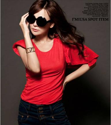 เสื้อยืด T-Shirt แฟชั่นคอกลม แขนทรงเก๋มีเสริมไหล่ สั้นข้างปล่อยยาวอีกข้าง ดูทันสมัย WDC0012
