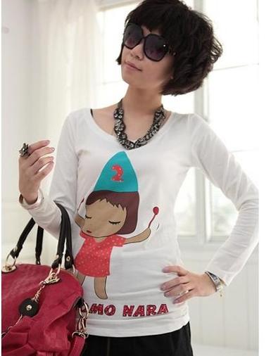 เสื้อยืด T-Shirt แฟชั่นคอกลม แขนยาว พิมพ์ลายการ์ตูนเด็กผู้หญิง สีสันสดใสน่ารัก WDC0077 
