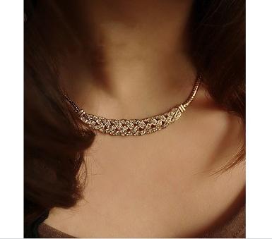 สร้อยคอแฟชั่น สีเงินประกายระยับด้วยคริสตัล Rhinestone สไตล์บิดเป็นเกลียว WDJ0021 