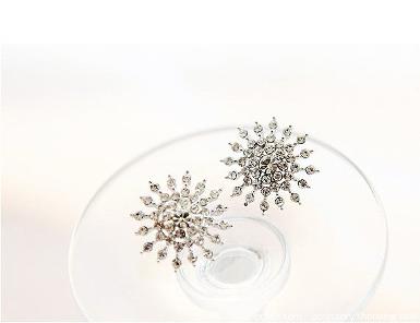 ต่างหูสไตล์เกาหลี ประดับคริสตัลรูป snow flakes เกล็ดหิมะกระจาย BWS0082 