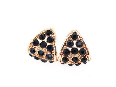 ต่างหูสไตล์เกาหลีประดับ Rhinestones สีดำวาววับ ตัวกรอบเป็นสีทอง ดูหรูมีระดับ WDJ0097 