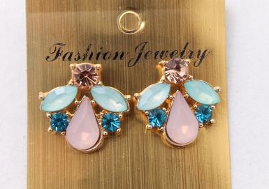 ต่างหูสไตล์เกาหลี ประดับ Rhinestone คริสตัล สีสันสดใส ทรงกลีบใบไม้ WDJ0098
