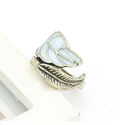 แหวนเงิน สไตล์เรโทร ทรงใบไม้สีฟ้า ขนาดเส้นผ่าศูนย์กลาง 1.5 cm WDJ0199
