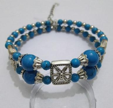 กำไลธิเบตสีฟ้า งาน Handmade ร้อยด้วยเงินกับลูกปัดลายหินสีฟ้า สินค้าเกรดพรีเมี่ยม EBJ039