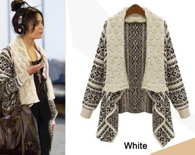 เสื้อคลุมถักนิตติ้งสไตล์เรโทร คอปกแถบสีขาว ตัวเสื้อทอเป็นลวดลายสวยงาม DLK0008