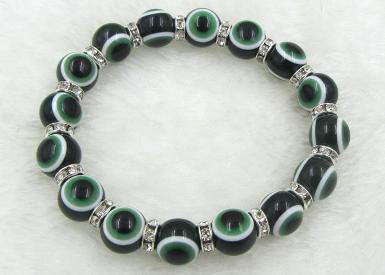 กำไลข้อมือสีเขียว Cat’s Eye ขนาด 10 มิลลิเมตร พร้อมคริสตัลประดับ ฟรีไซด์ ข้างในเป็นยางยืด EBJ024